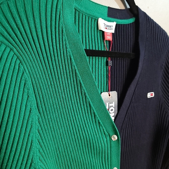 Tommy Hilfiger NWT Blue & Green Preppy Long Sleeve Button-Up Cardigan Sweater LG - Picture 6 of 11